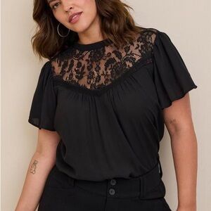 Torrid Georgette with Lace Detail Flutter Sleeve Top